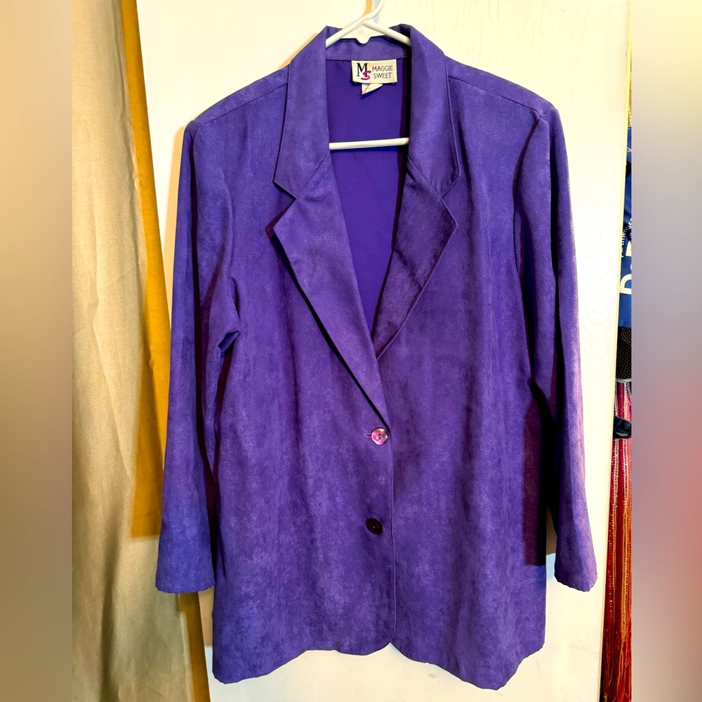 Maggie Sweet 2-pc set ladies purple suede skirt and button-up top